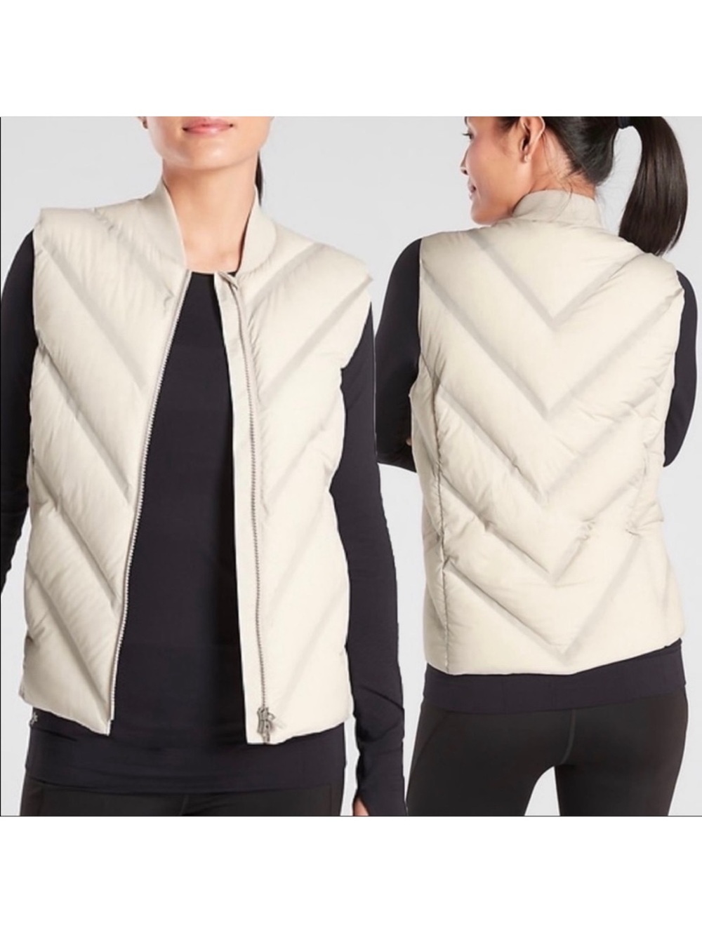 Athleta Inlet Apex Vest Size M Goose Down Ivory Full Zip Pockets Gorpcore Active